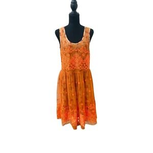 NWOT Uncle Frank for Anthropologie Boho Lace Floral Orange Neon Dress